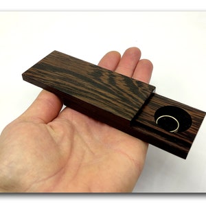 Black wedding ring box. High quality wooden engagement ring box for proposals. Double ring case for gift.