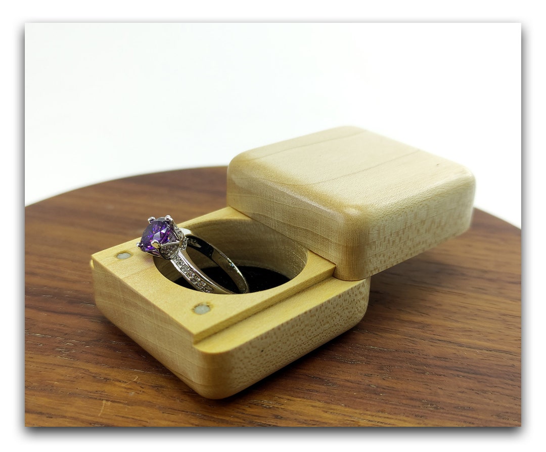 Compact Ring Frame Handmade Wooden Sliding Ring Box for Engagement. Luxury Thin Pocket ...