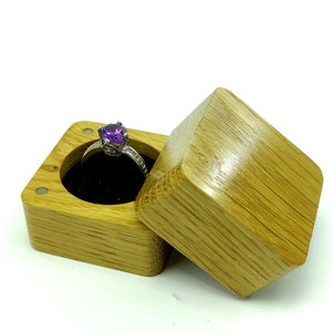Wooden engagement ring box from oak. High quality wood proposal ring holder. Luxury ring bearer box for wedding.