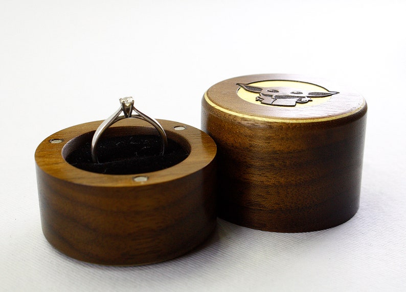 Baby Yoda wooden engagement ring box Wedding ring box Jewelry Etsy