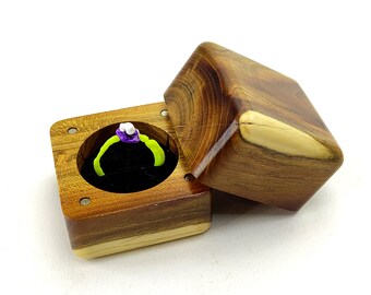 Engagement ring box from  apricot wood. Unique wooden ring holder. Art wooden slim ring box proposal.
