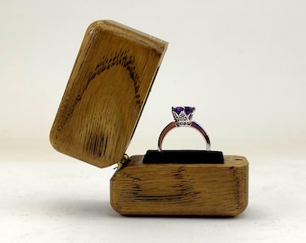 Wooden ring box for engagement from European oak. Luxury ring bearer box for proposal of wood. Ring holder for wedding ceremony.