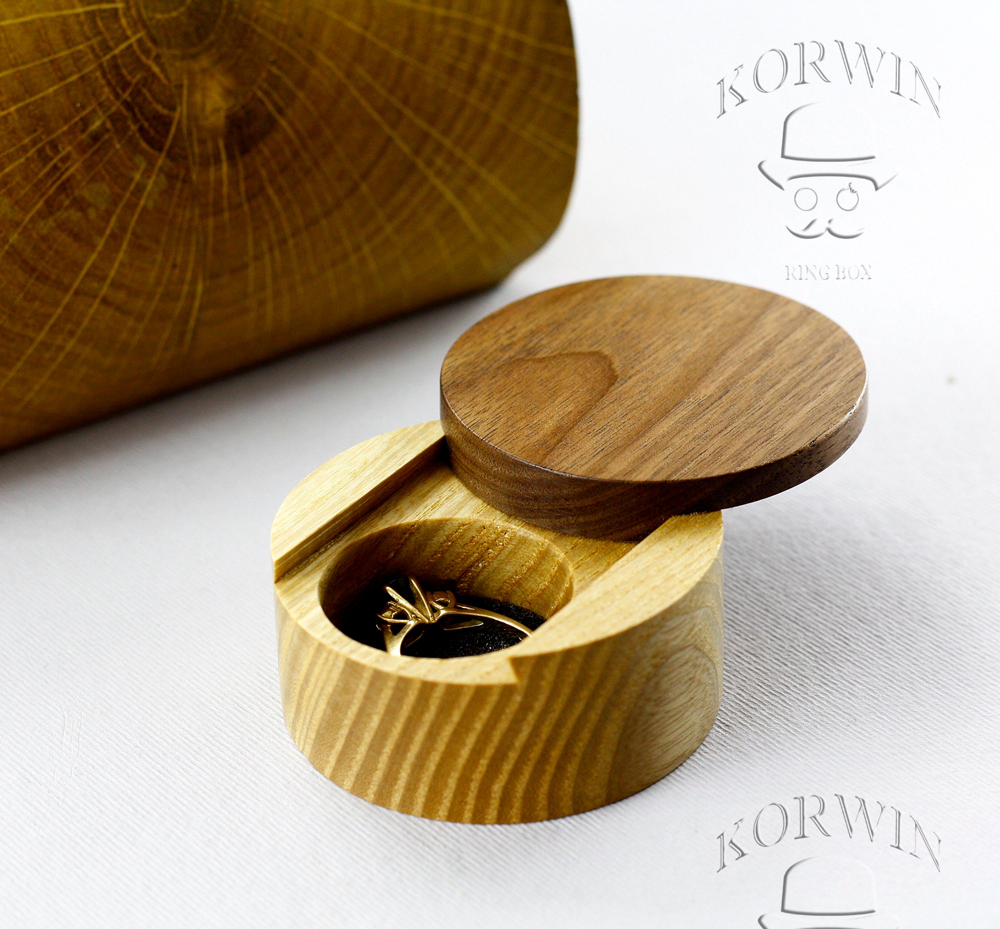 Round wooden sliding ring box storage wood ring box Etsy