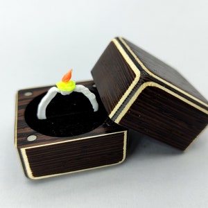 Wood engagement ring box for proposals. Luxury ring bearer box for wedding. Compact wooden ring case.