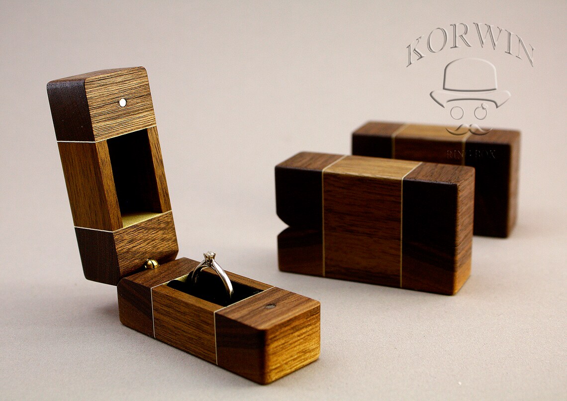 Slim Engagement Wooden Ring Box Wedding Ring Box Unique Ring Etsy