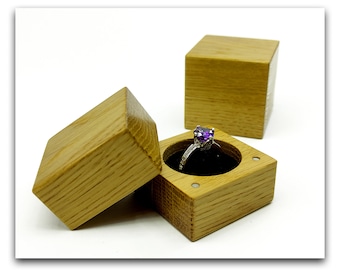 Wood engagement ring box from oak handmade.  Compact wooden proposal ring holder. Luxury ring bearer box.