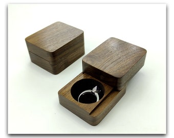 Compact wooden ring box for angagement from walnut. Unique ring box proposal. Wood ring box for wedding ceremony.