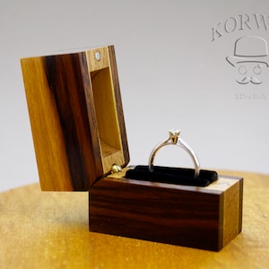 Luxury engagement wooden ring box. Unique proposal ring case. Slim ring holder handmade.