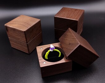 Wood engagement ring box for proposals from walnut. Unique wooden ring holder . Luxury wedding ring case.