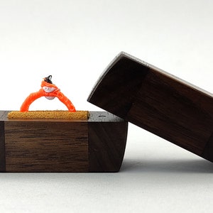 Luxury ring bearer box for proposal of wood from walnut. Compact wooden ring case for gift. Wooden ring holder engagement.
