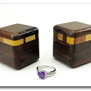 Unique wooden ring box for proposals. Compact wood engagement ring holder from walnut. Handmade wedding ring case.