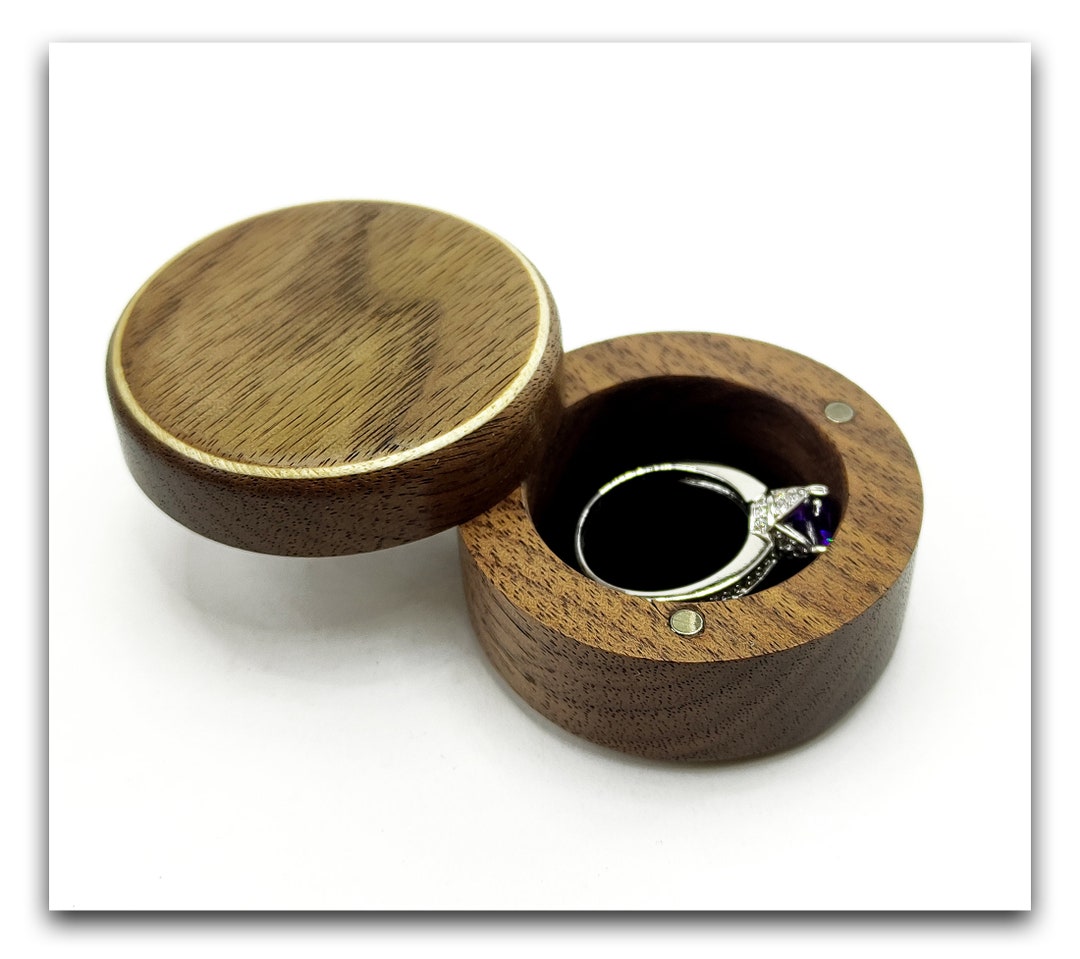 Ring Case With Round Dark Walnut Wood Engagement Ring Case for Proposals. Handmade ...