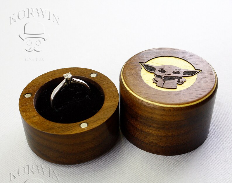 Baby Yoda wooden engagement ring box Wedding ring box Jewelry Etsy