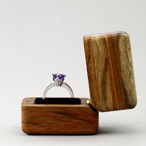 Engagement ring box from natural wood. Unique proposal ring holder for wedding. Compact wooden ring case handmade.