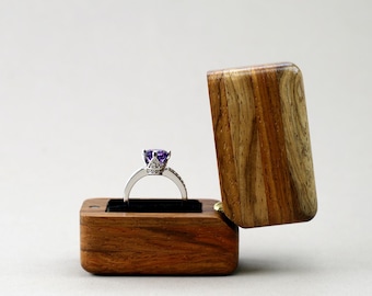 Engagement ring box from natural wood. Unique proposal ring holder for wedding. Compact wooden ring case handmade.