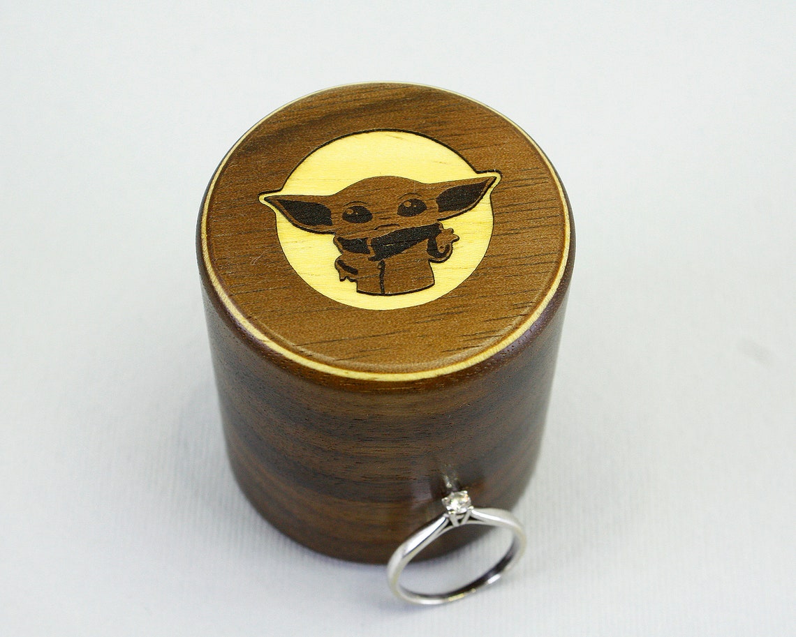 Baby Yoda wooden engagement ring box Wedding ring box Jewelry Etsy