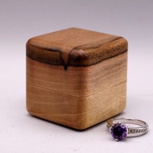 Wooden ring box for wedding from European walnut wood. Unique wood engagement ring holder. Art wood ring holder  proposal.