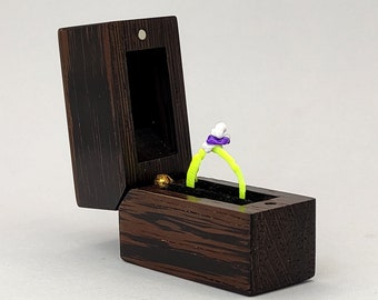 Black engagement ring box for proposal. Wooden Luxury wedding ring box. Unique wooden ring holder.