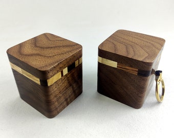 Unique wood proposal ring box from dark walnut wood . Compact wooden engagement ring holder. High quality ring case for wedding.