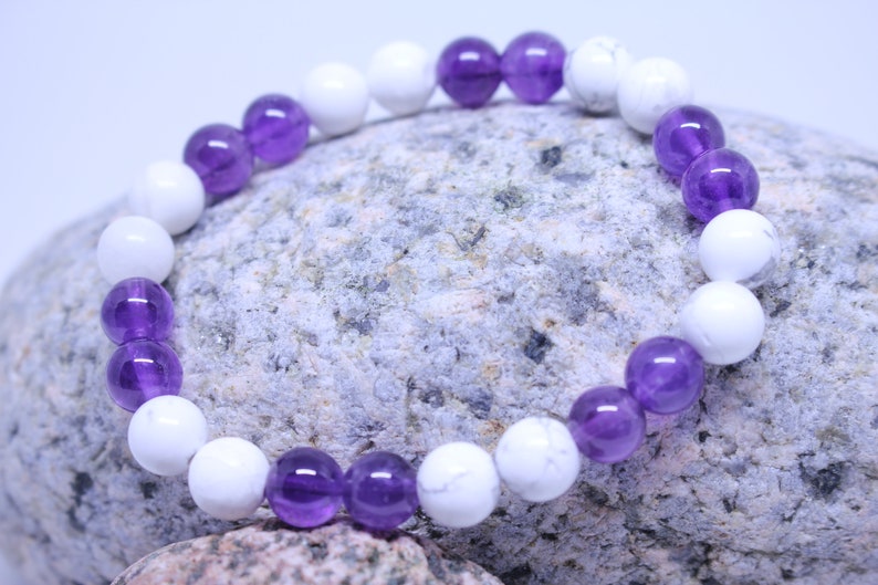 Gift for Her Natural Crystal Bracelet POSITIVITY Amethyst and White Howlite Natural Healing Gemstone Bracelet