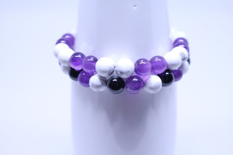 Gift for Her Natural Crystal Bracelet POSITIVITY Amethyst and White Howlite Natural Healing Gemstone Bracelet