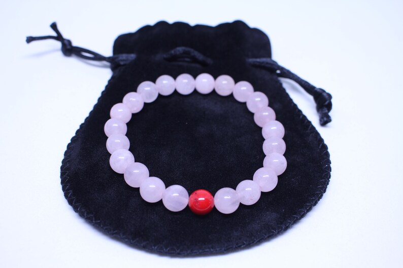 SWEET KISS Healing Gemstone Bracelet; Rose quartz and Dyed Red Coral Crystal Bracelet; Summer Gemstone Bracelet