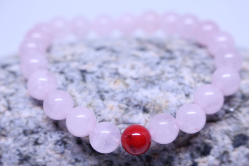 SWEET KISS Healing Gemstone Bracelet; Rose quartz and Dyed Red Coral Crystal Bracelet; Summer Gemstone Bracelet