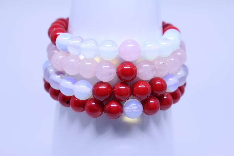 SWEET KISS Healing Gemstone Bracelet; Rose quartz and Dyed Red Coral Crystal Bracelet; Summer Gemstone Bracelet