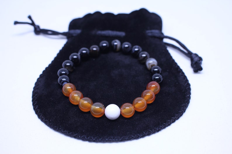 Black Agate White Howlite Gemstones Carnelian BEEHIVE Natural Healing Gemstone Bracelet