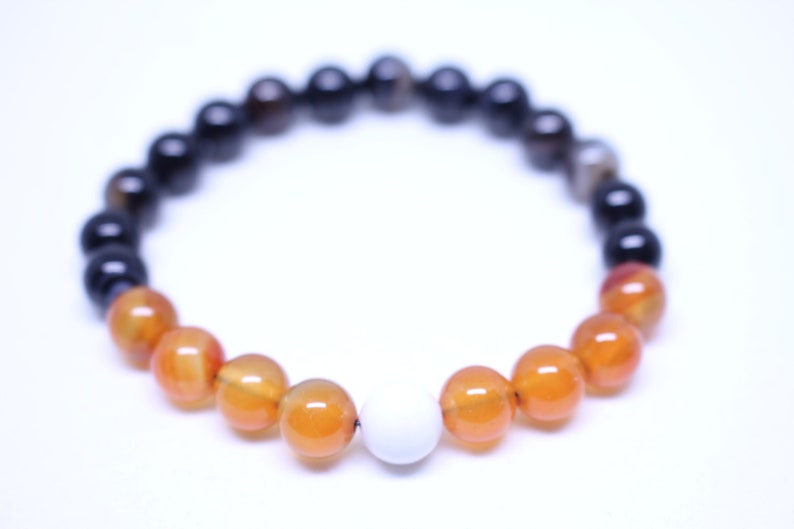 Black Agate White Howlite Gemstones Carnelian BEEHIVE Natural Healing Gemstone Bracelet