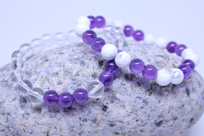 Gift for Her Natural Crystal Bracelet POSITIVITY Amethyst and White Howlite Natural Healing Gemstone Bracelet