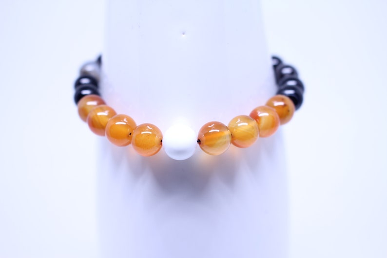 Black Agate White Howlite Gemstones Carnelian BEEHIVE Natural Healing Gemstone Bracelet