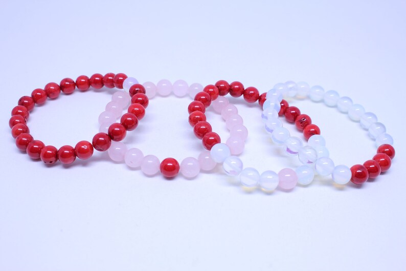 SWEET KISS Healing Gemstone Bracelet; Rose quartz and Dyed Red Coral Crystal Bracelet; Summer Gemstone Bracelet