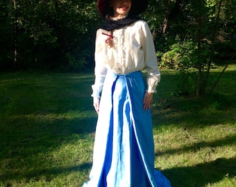 Edwardian Skirt  Historical Costume Boardwalk Skirt Adjustable Skirt Blue Skirt