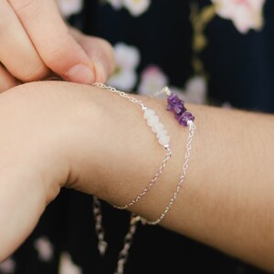 Amethyst Silver Bracelet, amethyst crystal jewelry, women's dainty bracelet, February birthday gift for sister, purple birthstone bracelet image 2