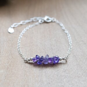 Amethyst Silver Bracelet, amethyst crystal jewelry, women's dainty bracelet, February birthday gift for sister, purple birthstone bracelet image 7