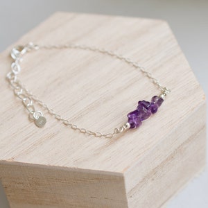 Amethyst Silver Bracelet, amethyst crystal jewelry, women's dainty bracelet, February birthday gift for sister, purple birthstone bracelet image 1