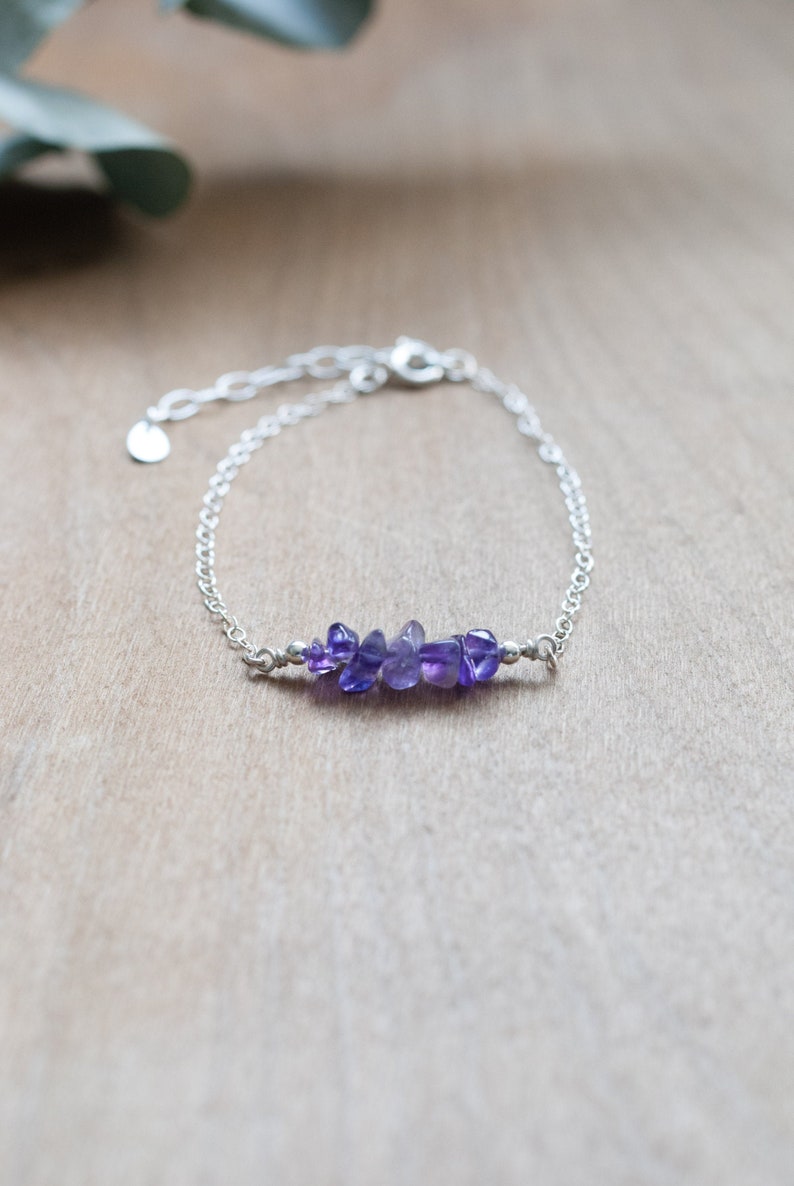 Amethyst Silver Bracelet, amethyst crystal jewelry, women's dainty bracelet, February birthday gift for sister, purple birthstone bracelet image 7