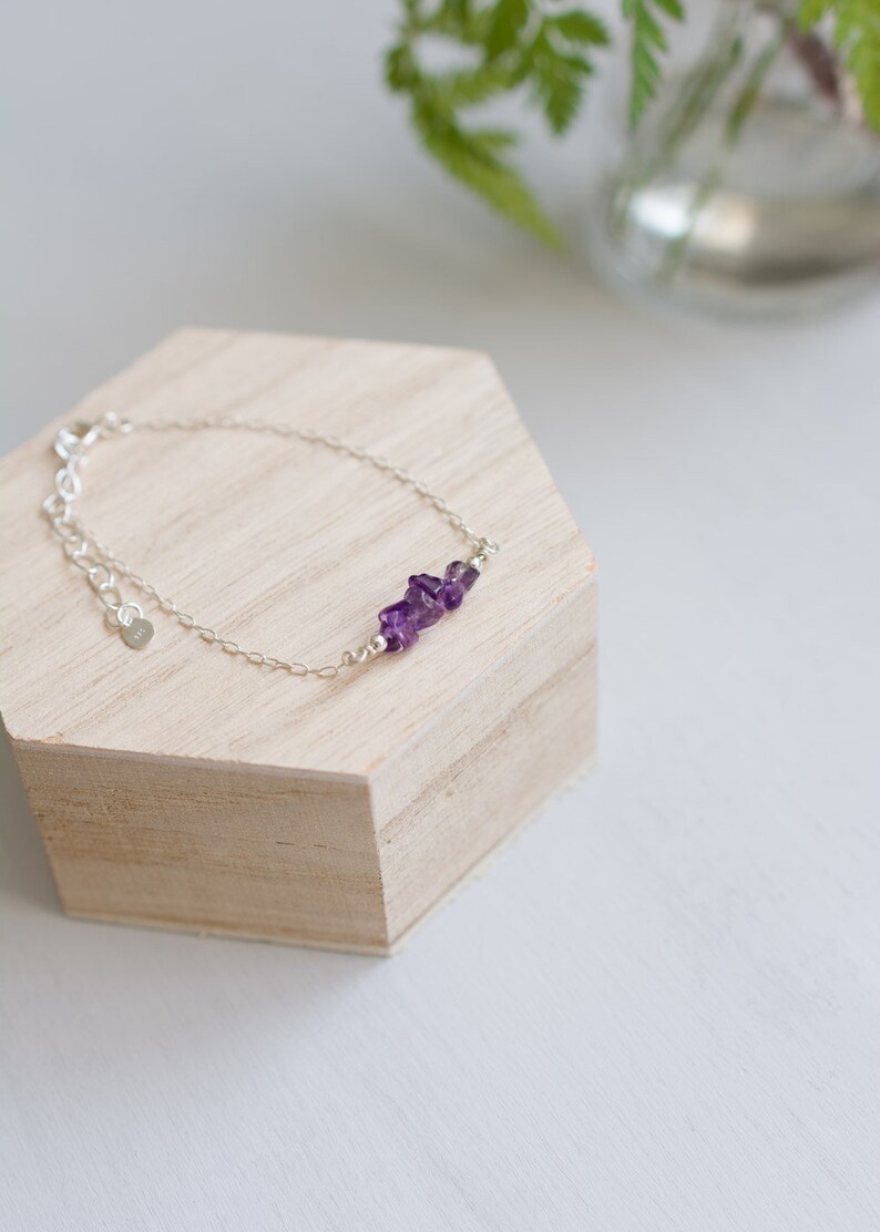 Amethyst Silver Bracelet, amethyst crystal jewelry, women's dainty bracelet, February birthday gift for sister, purple birthstone bracelet image 1