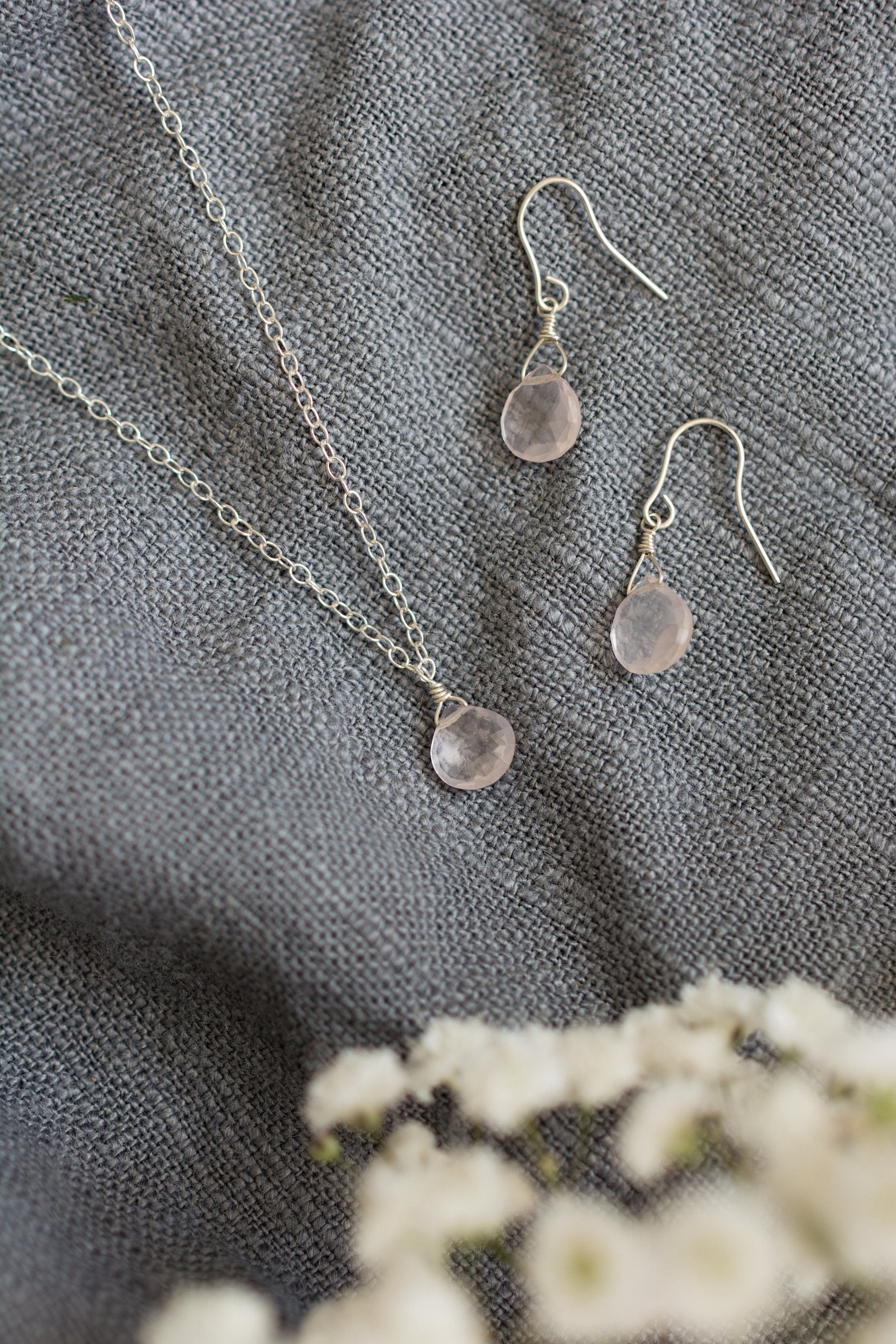 Blush Pink Jewellery Gift Rose Quartz Jewelry Set Pink Etsy