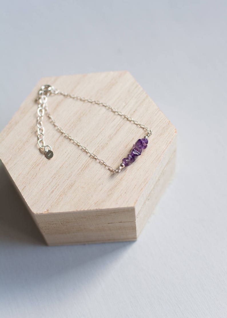 Amethyst Silver Bracelet, amethyst crystal jewelry, women's dainty bracelet, February birthday gift for sister, purple birthstone bracelet image 9