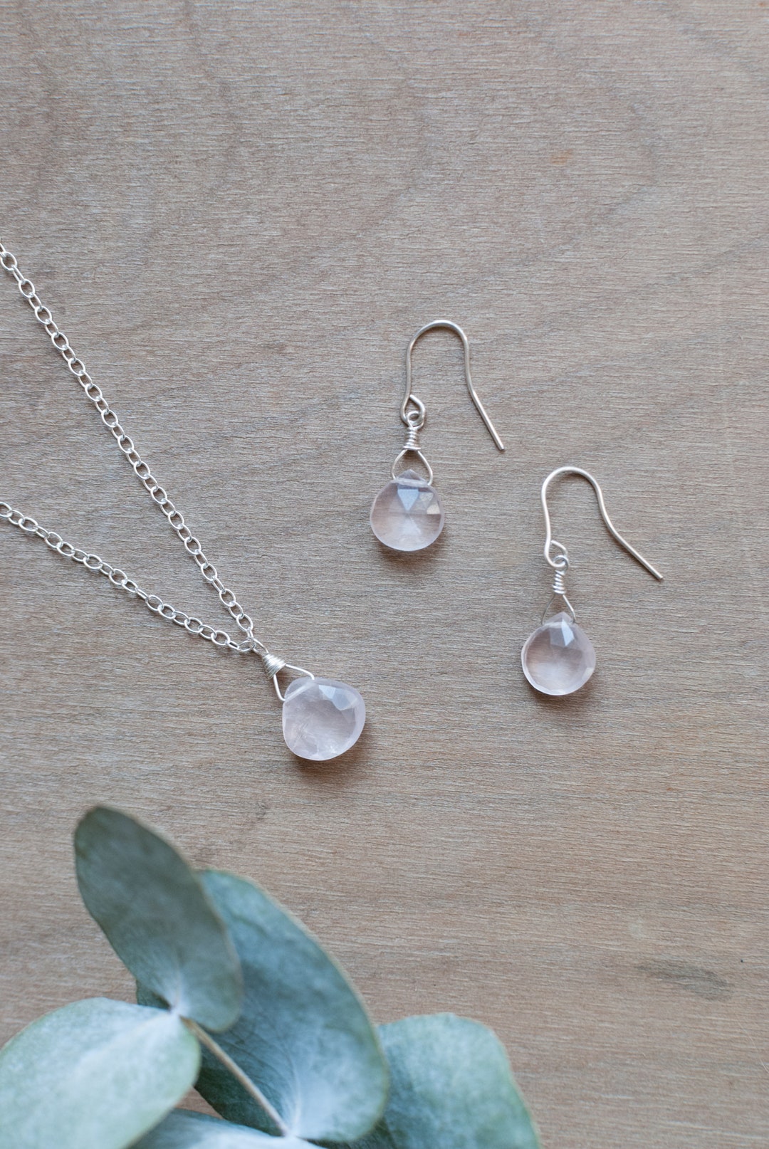 Blush Pink Jewellery Gift Rose Quartz Jewelry Set Pink Etsy