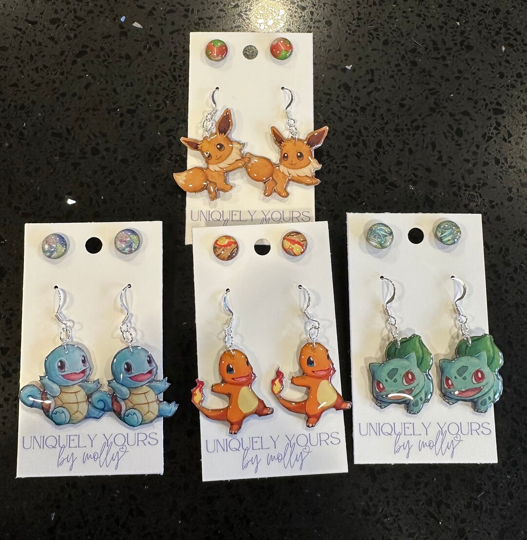 Pokémon Card Earrings Bulbasaur Earrings Pikachu Earrings Eevee Earrings Video Game Earrings