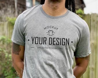 Download Heather Grey Men S T Shirt Mock Up Bella Canvas T Shirt Mock Up T Shirt Mockup Bella Canvas 3001 Mock Up Product Model Free Logo 3d Mockups