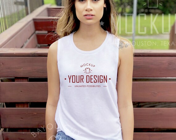 Bella  Canvas Flowy Muscle Sccop Mockup T-Shirt
