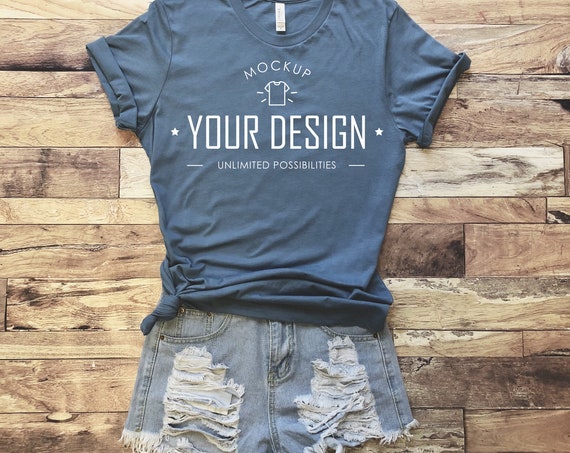 Slate Blue T-Shirt Mockup Bella Canvas T-Shirt Slate Blue T-Shirt Mockup Bella Canvas T-Shirt