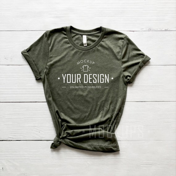 Heather Olive 3001 T-Shirt Mockup Bella Canvas Heather Olive 3001 T-Shirt Mockup Bella Canvas