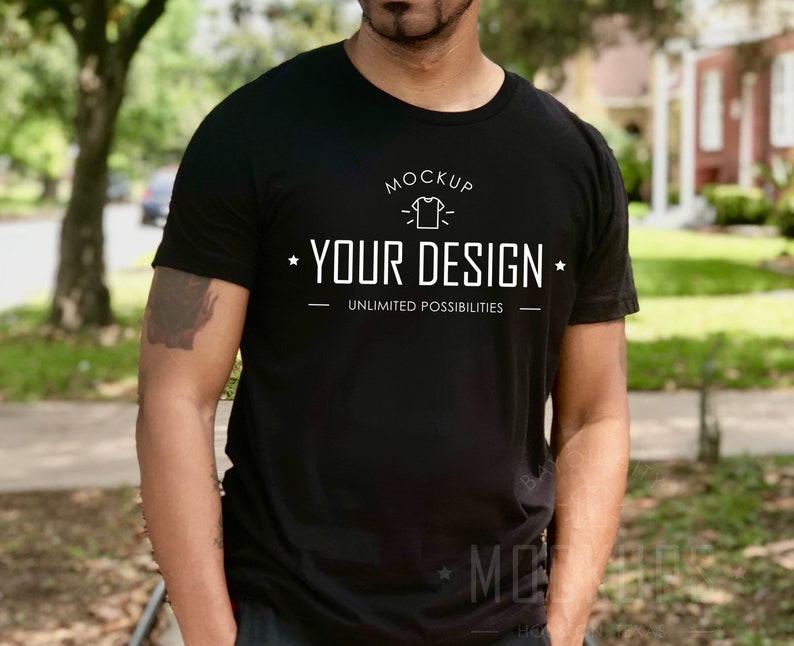 Download Tshirt Mockup Black Bella Canvas Mockup 3001 Mens Mockup ...