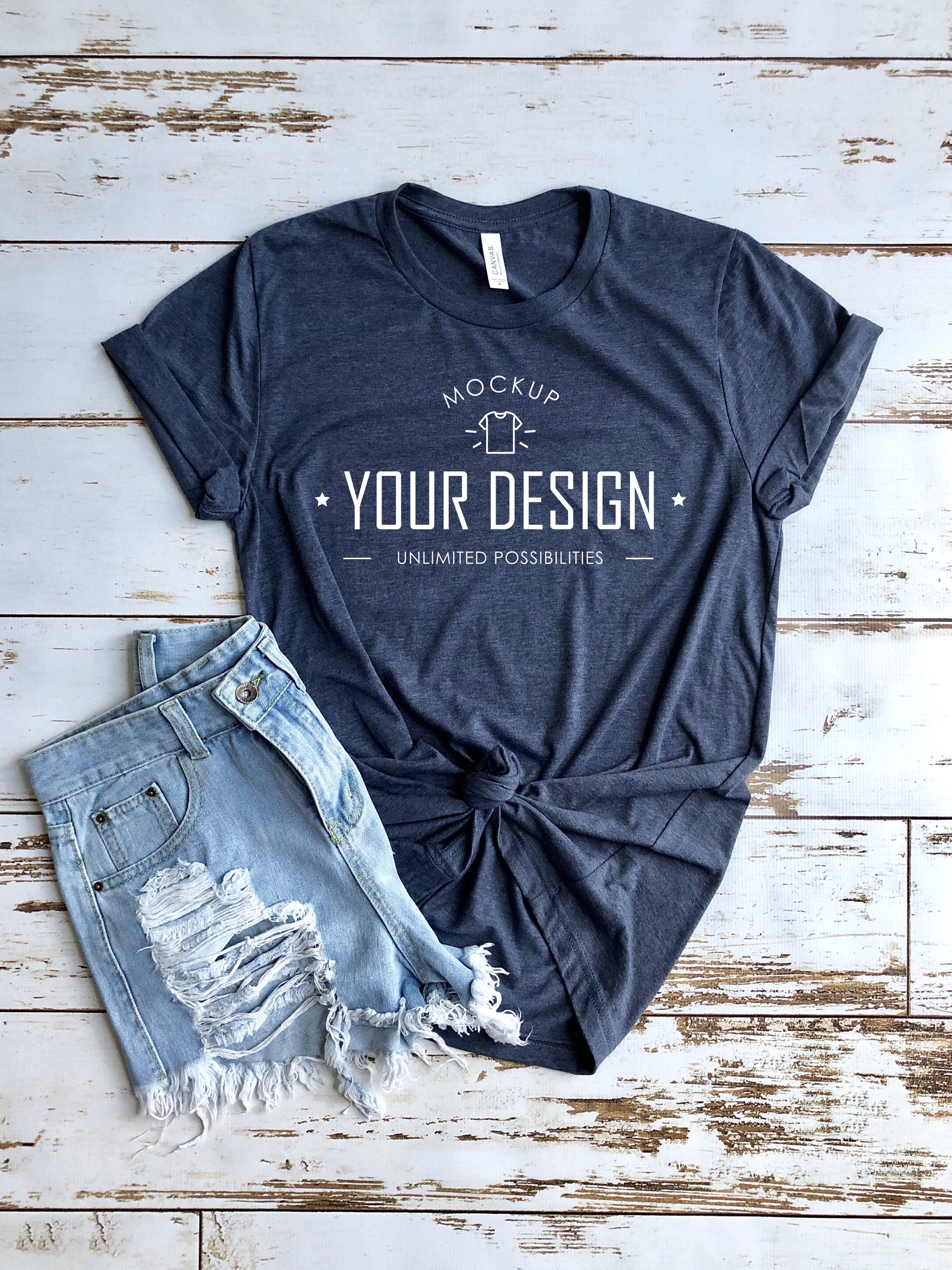 Heather Navy T Shirt Mock Up Bella Canvas T Shirt Mock Up Etsy