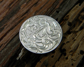 Hand Engraved Flowing Scroll Design Sterling Silver Pendant/Disc